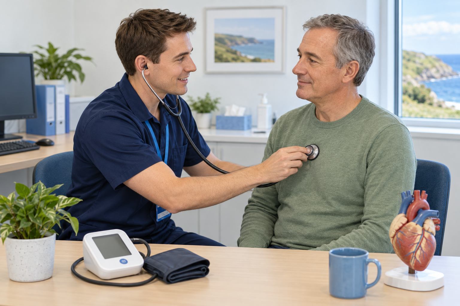 A healthcare professional checking a patient's cardiovascular health