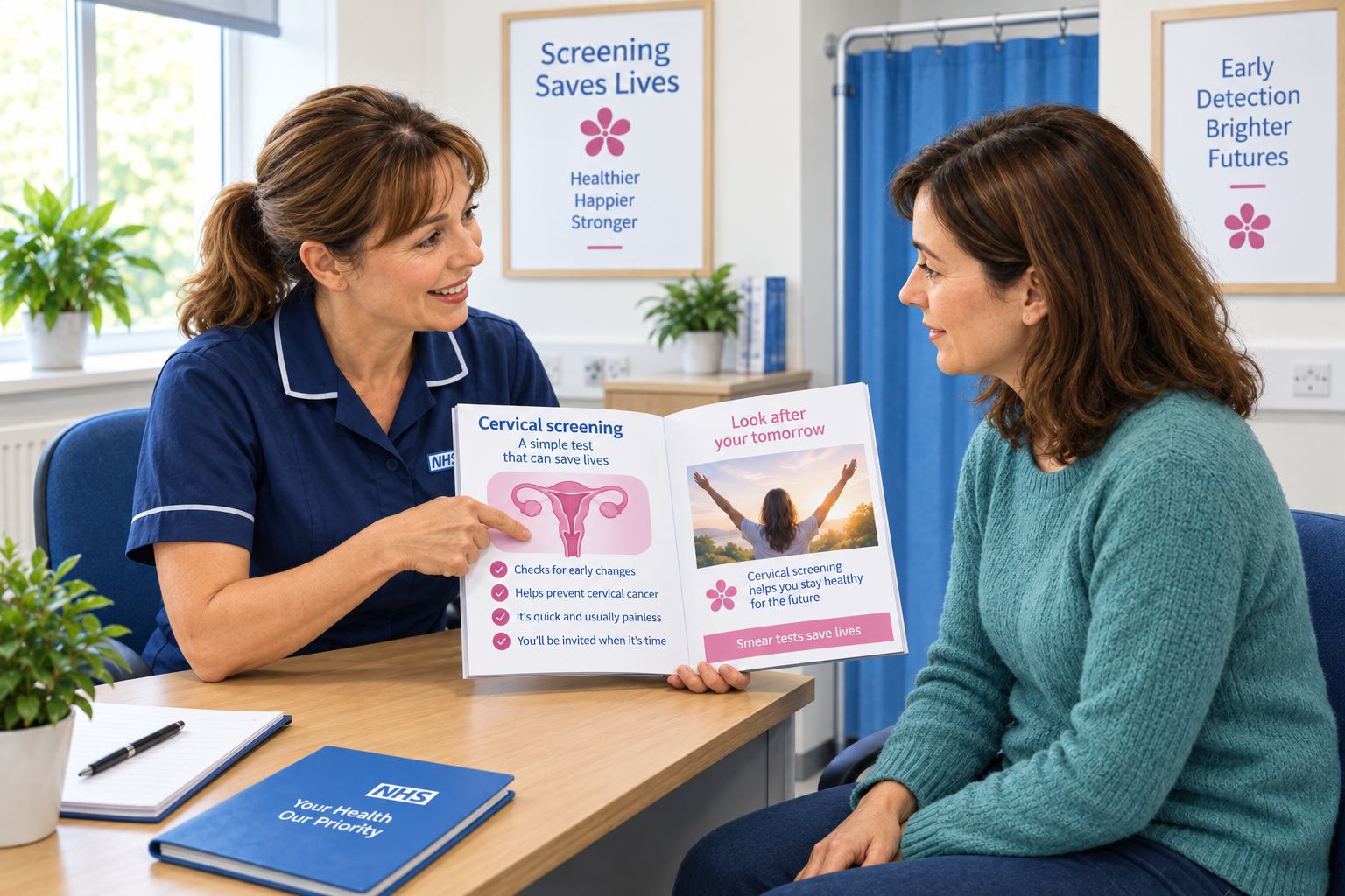 A nurse explaining NHS cervical screening to a patient