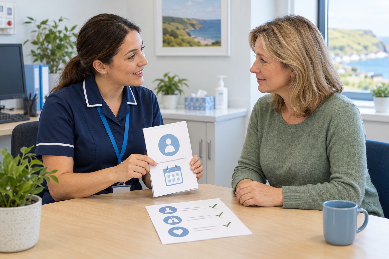 A healthcare professional discussing cancer screening with a patient